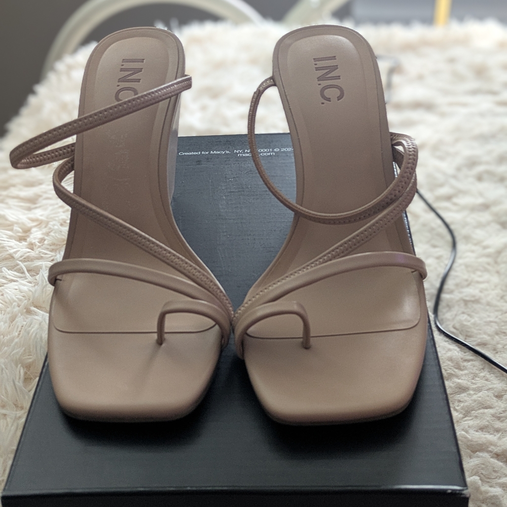INC International Concepts Tan Wedge Sandals with Ankle Straps